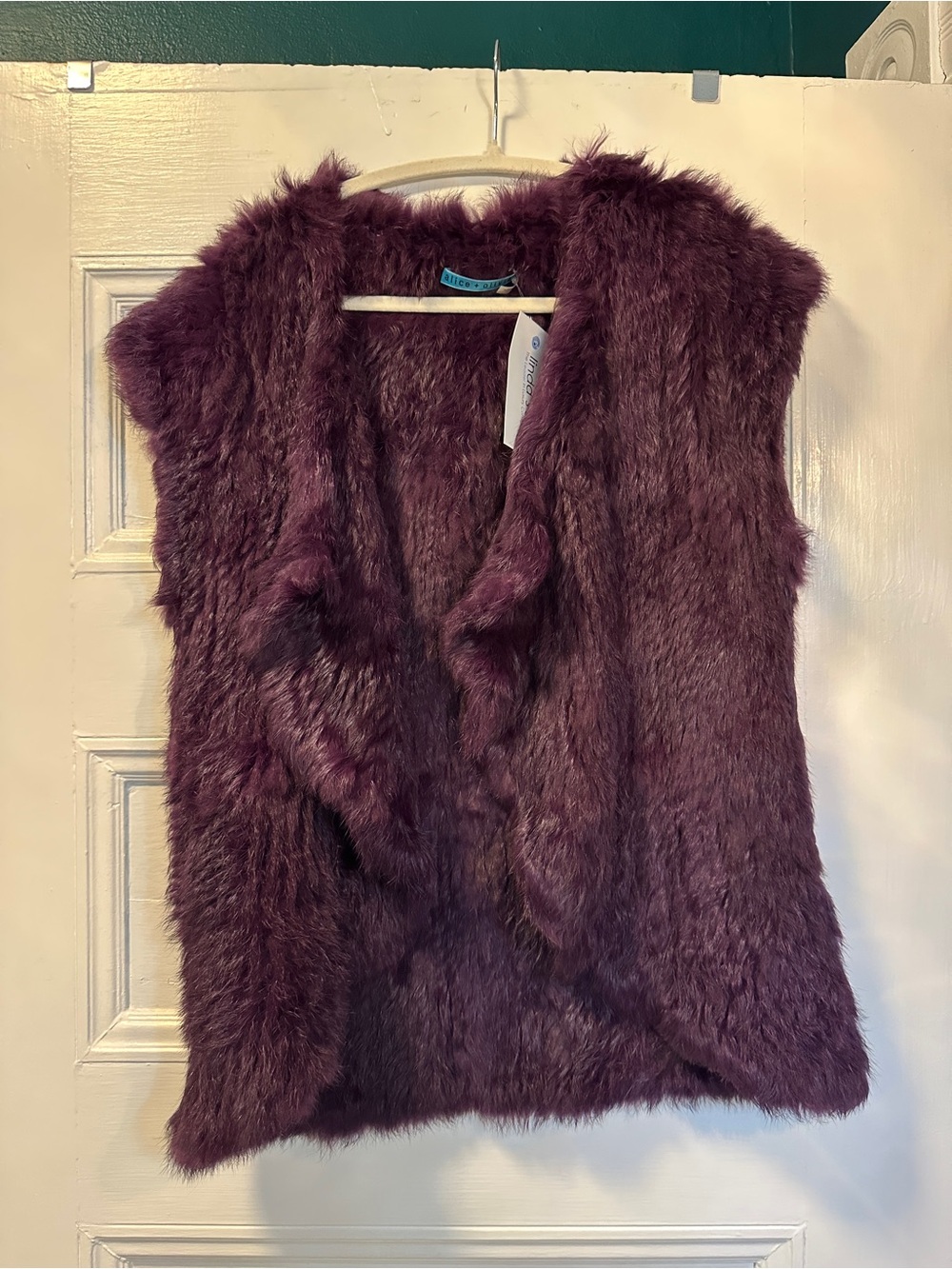 Alice + Olivia Rabbit Fur Vest in Deep Plum